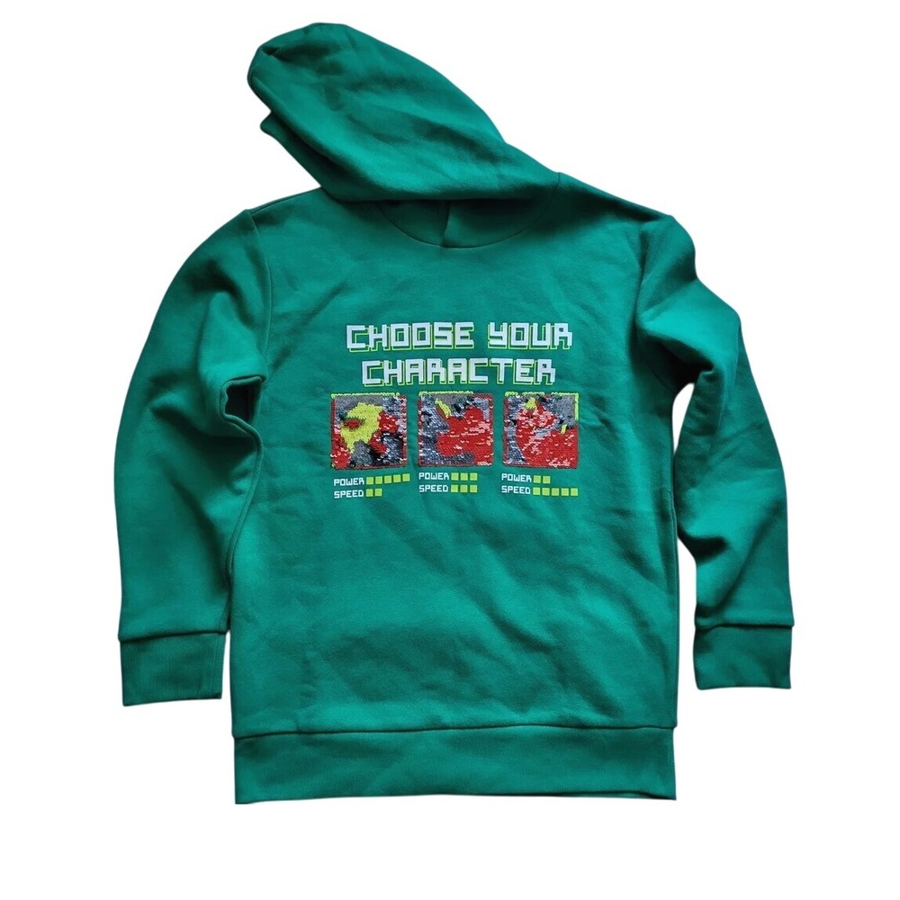 Members Mark Boys Green Dino Flip Sequin Long Sleeve Hooded Sweatshirt 14/16 NWT
